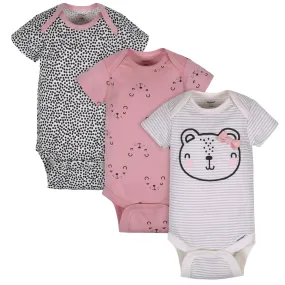 3-Pack Baby Girls Bear Short Sleeve Onesies® Bodysuits