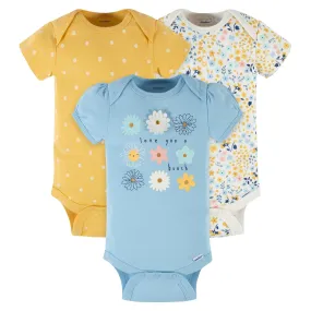 3-Pack Baby Girls Daisy Short Sleeve Onesies® Bodysuits