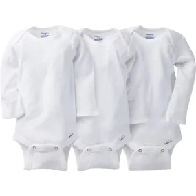 3-Pack Baby Neutral White Long Sleeve Organic Onesies® Bodysuits with Mitten Cuffs