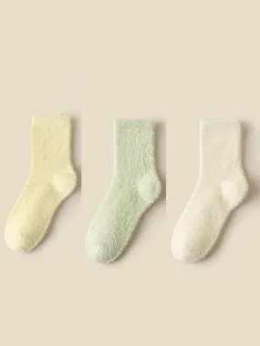 3 Pairs Women Pure Color Warm Plush Socks