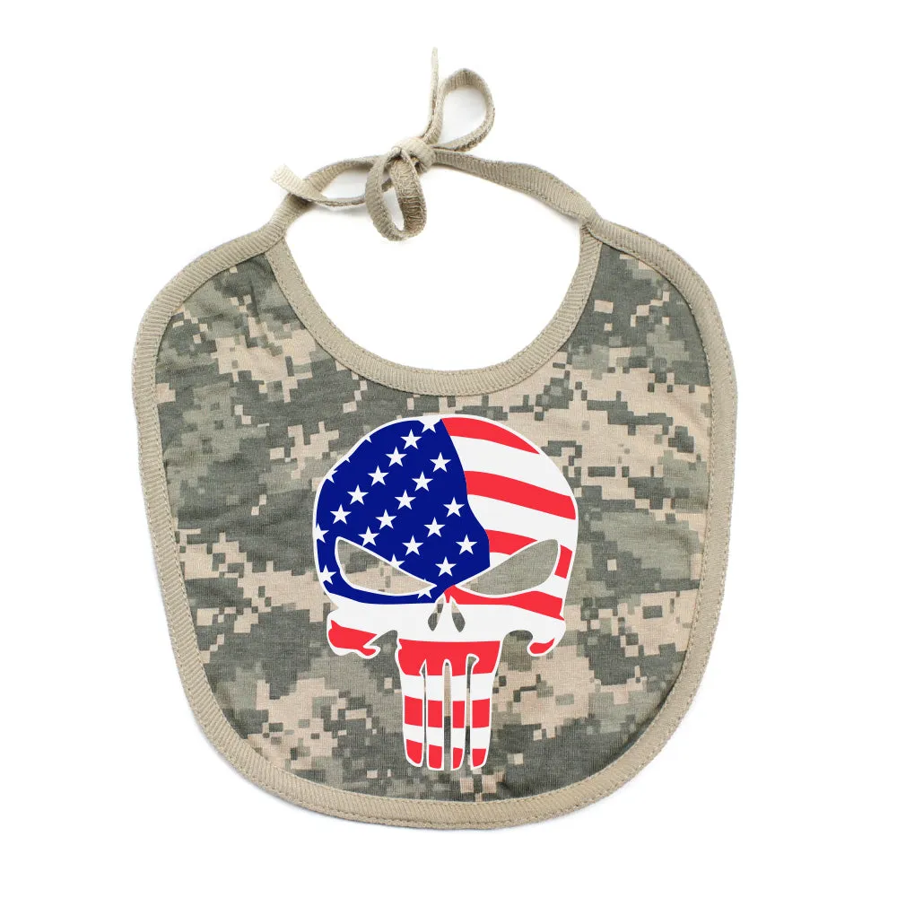 American Flag Punisher Skull Unisex Newborn Baby Soft 100% Cotton Bibs
