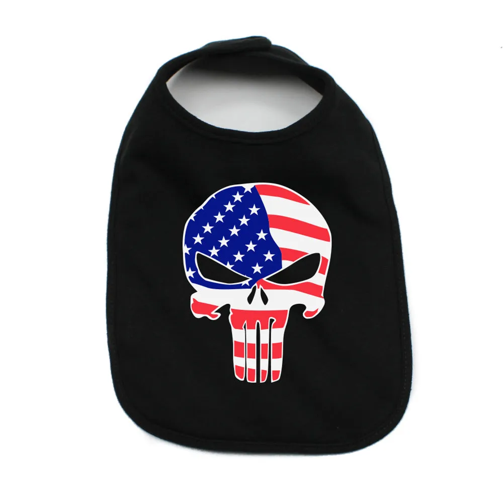 American Flag Punisher Skull Unisex Newborn Baby Soft 100% Cotton Bibs