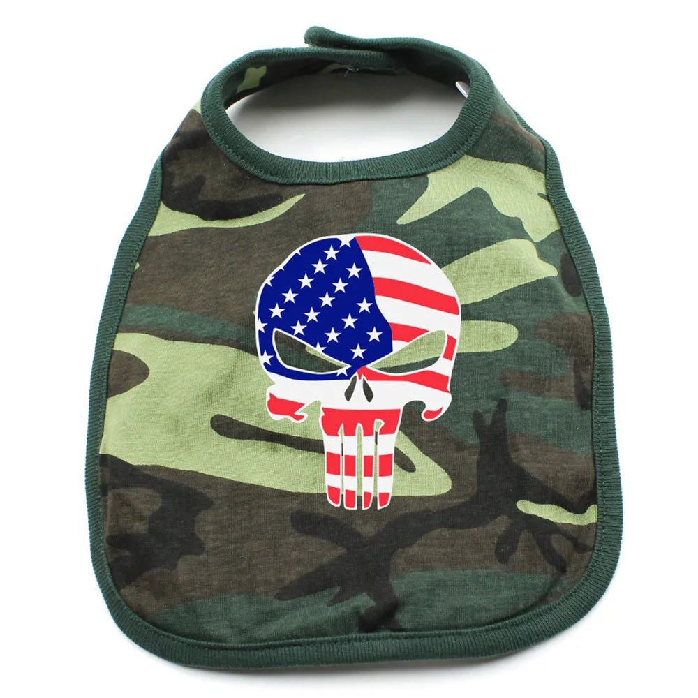 American Flag Punisher Skull Unisex Newborn Baby Soft 100% Cotton Bibs