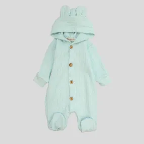 Aqua Long-Sleeved Hooded Baby Footie