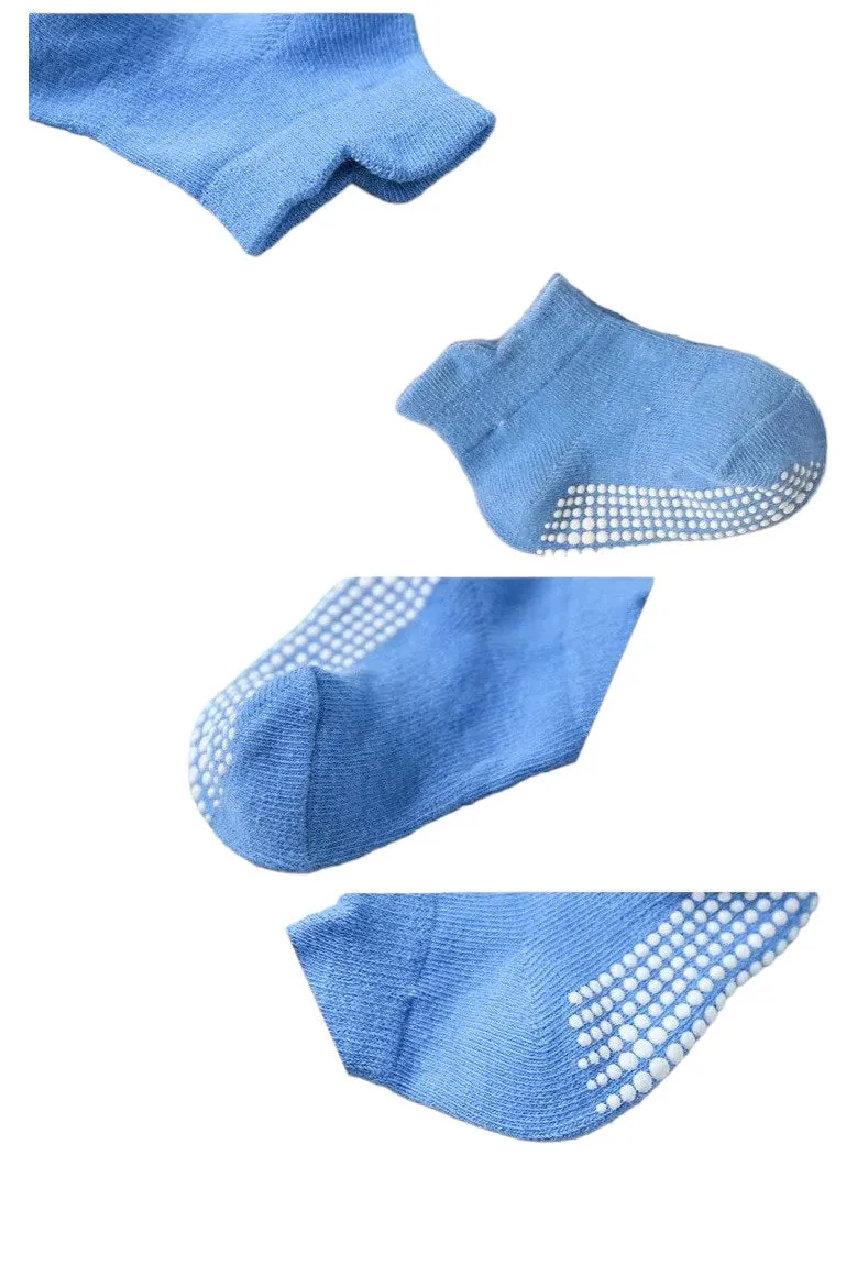 Baby Boys Toddlers Newborn Blue Multi Warm Anti-Slip Skid Low Cut 6 Pairs Socks