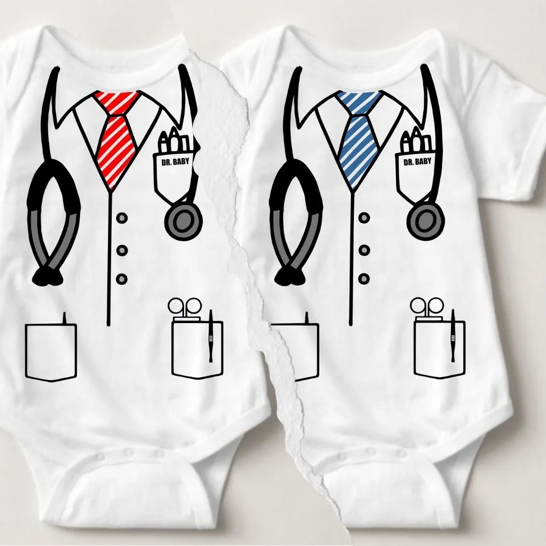 Baby Career Onesies - Doctor Scrub Suit Stripes Blue Necktie with FREE Name Print