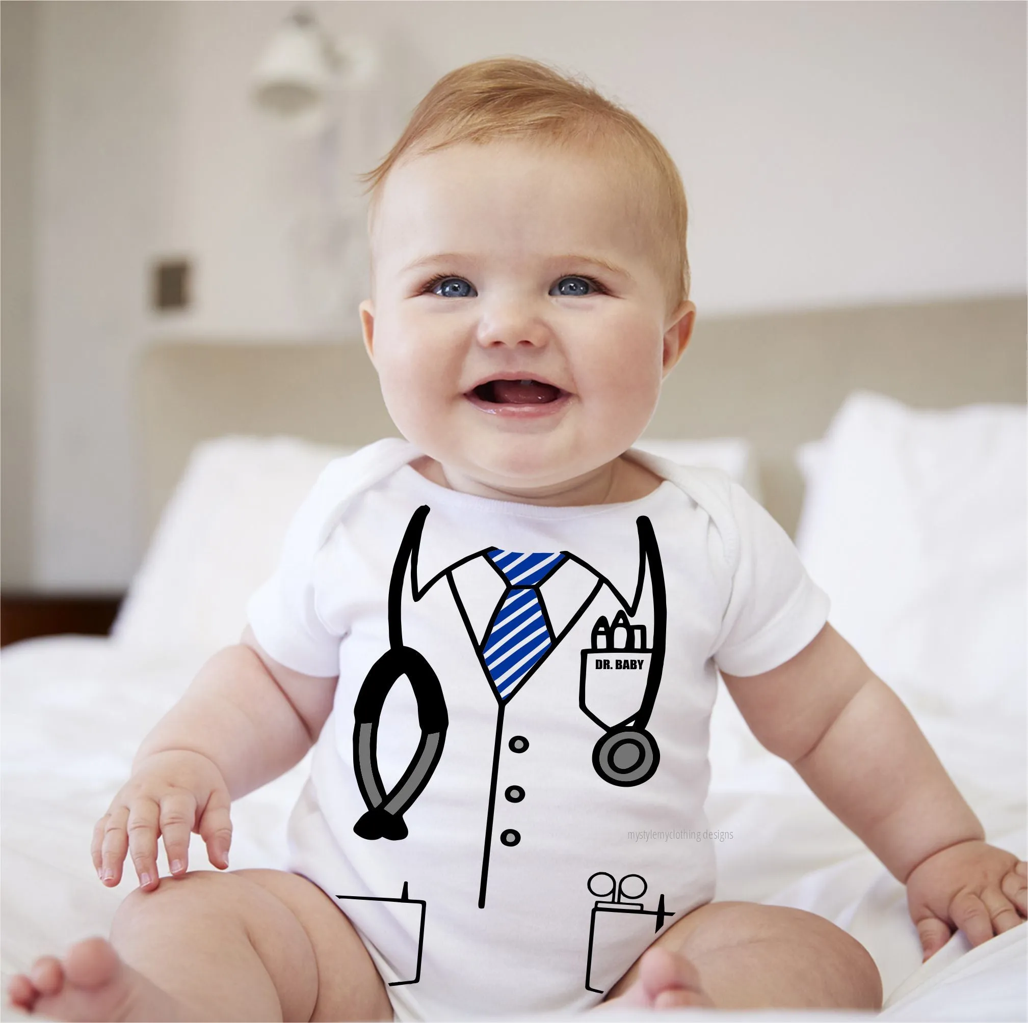 Baby Career Onesies - Doctor Scrub Suit Stripes Blue Necktie with FREE Name Print