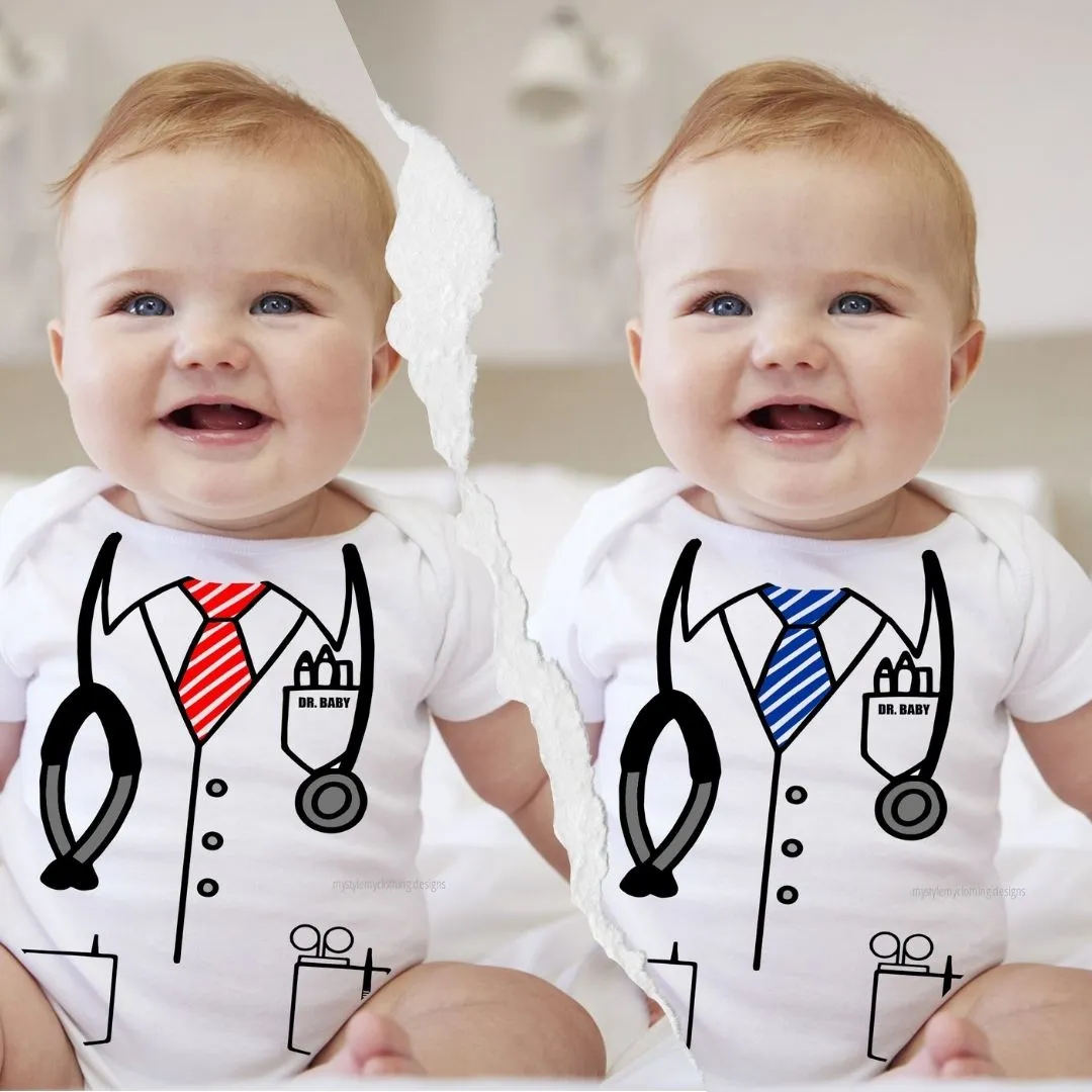 Baby Career Onesies - Doctor Scrub Suit Stripes Blue Necktie with FREE Name Print