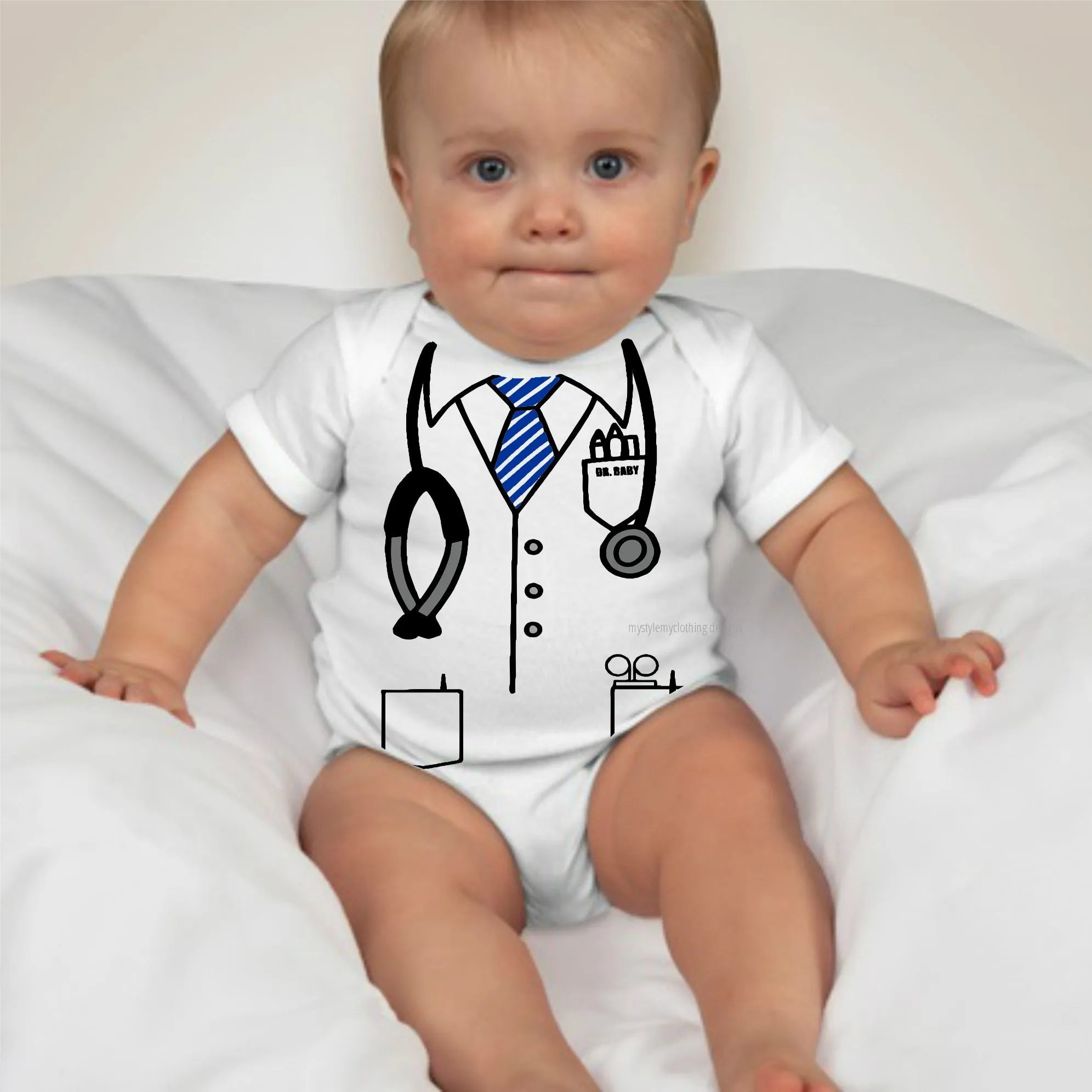 Baby Career Onesies - Doctor Scrub Suit Stripes Blue Necktie with FREE Name Print