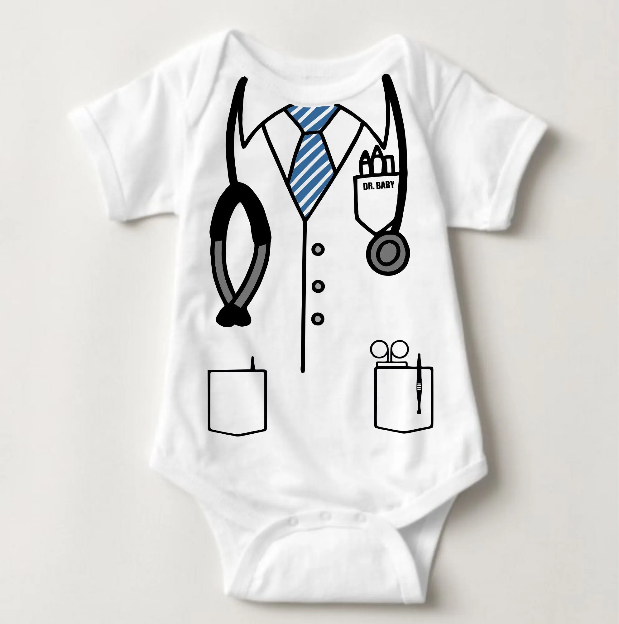 Baby Career Onesies - Doctor Scrub Suit Stripes Blue Necktie with FREE Name Print