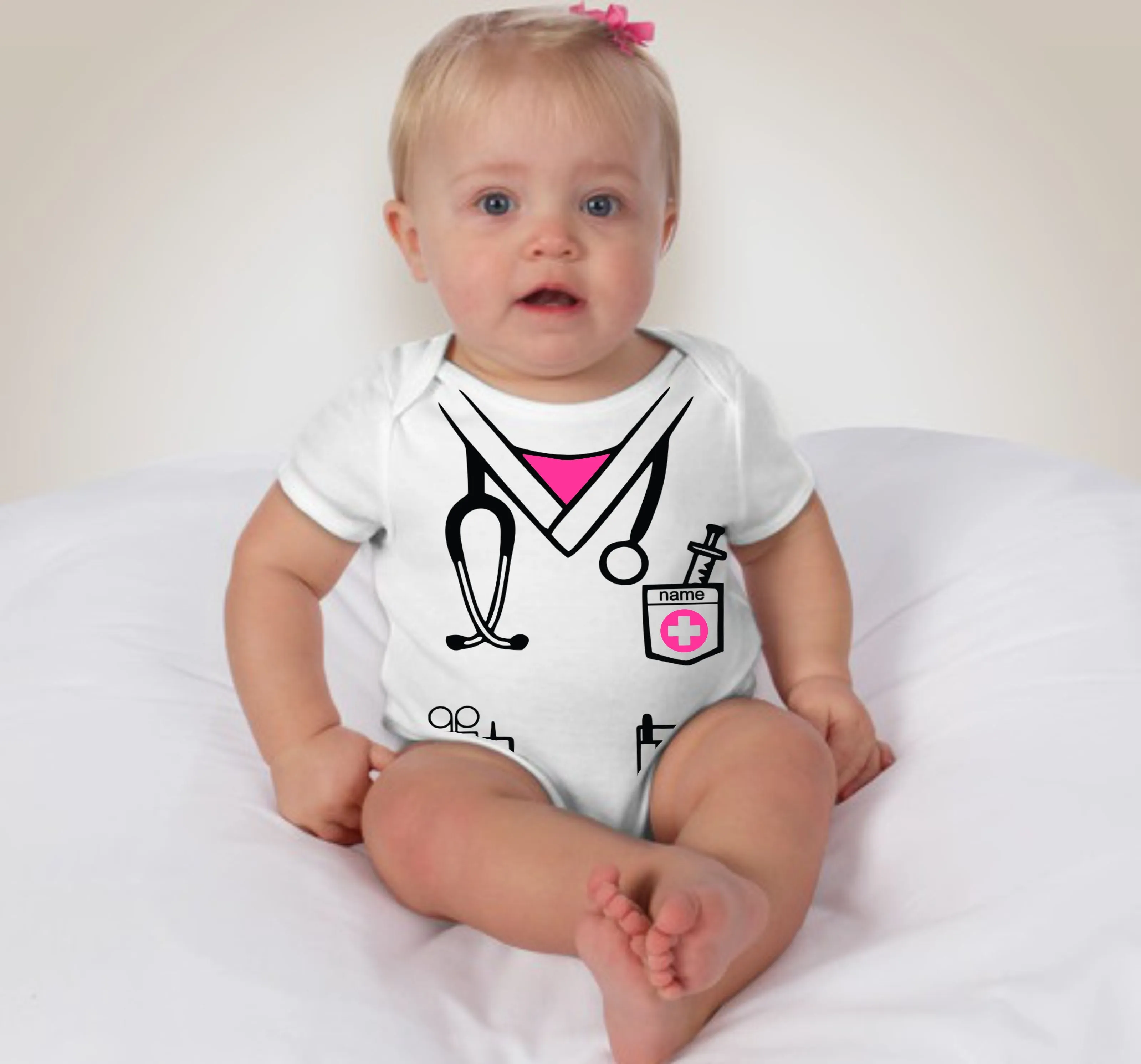 Baby Career Onesies - Little Nurse Scrub Suit Pink with FREE Name Print
