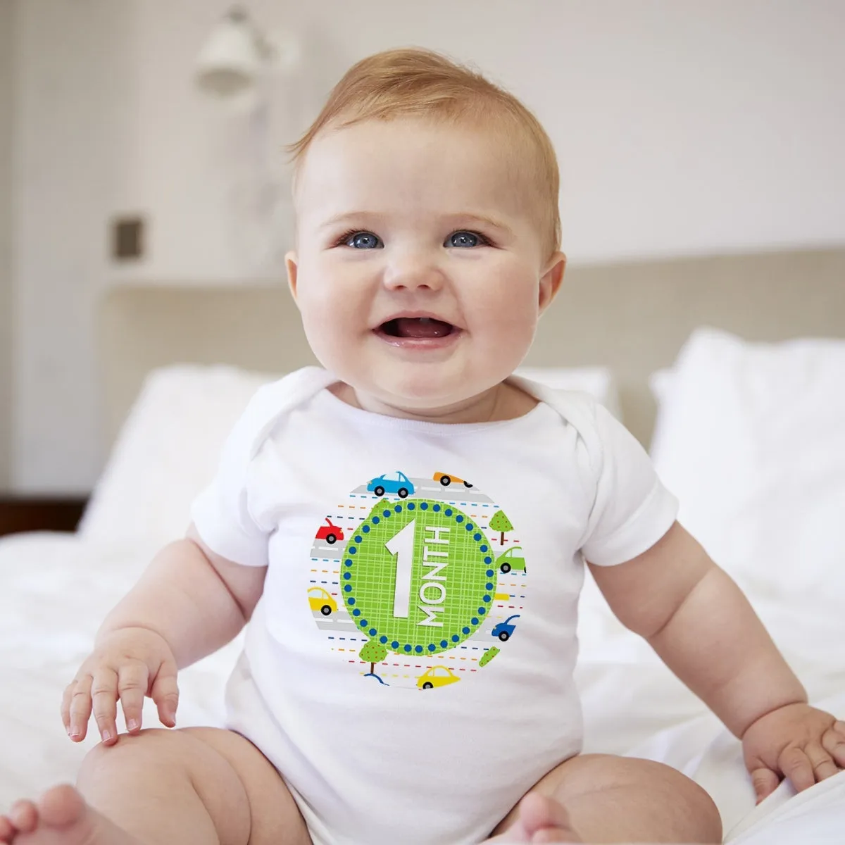 Baby Custom Monthly Onesies - Car Patterns