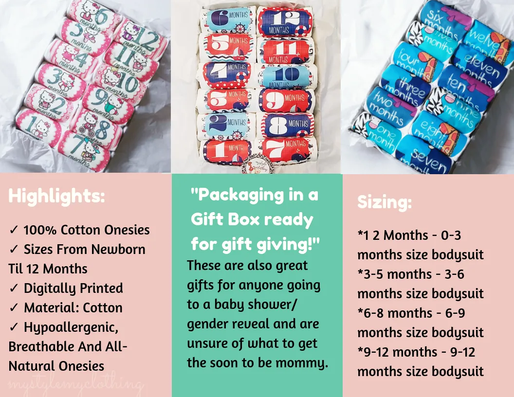 Baby Custom Monthly Onesies - Car Patterns
