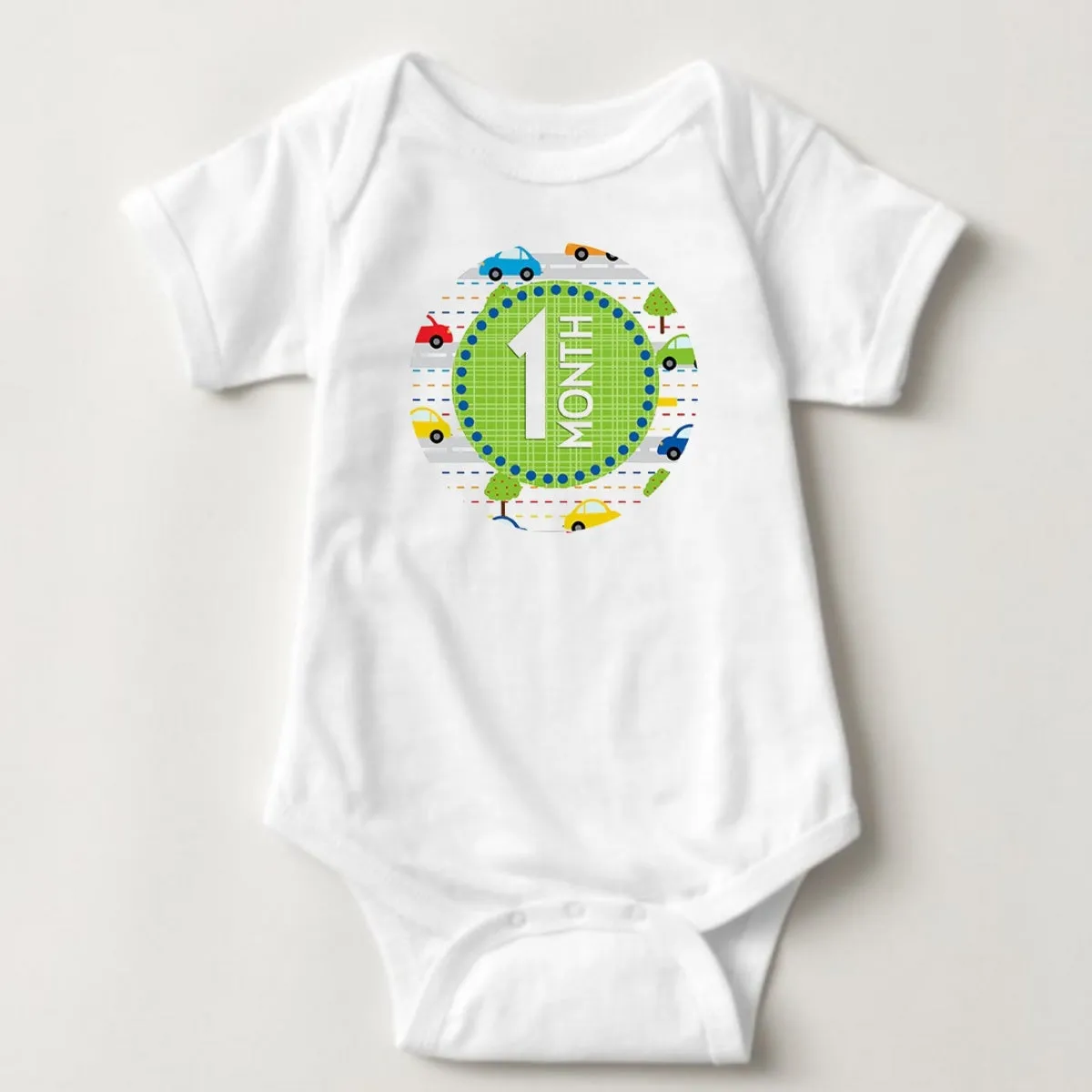 Baby Custom Monthly Onesies - Car Patterns