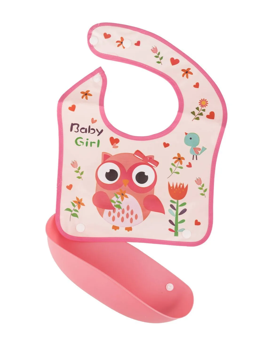 Baby Girl Owl-Themed Waterproof Bib with Floral Accents
