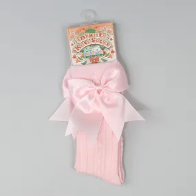 Baby Girls Socks -Knee High Socks with Satin Bow- Baby Pink