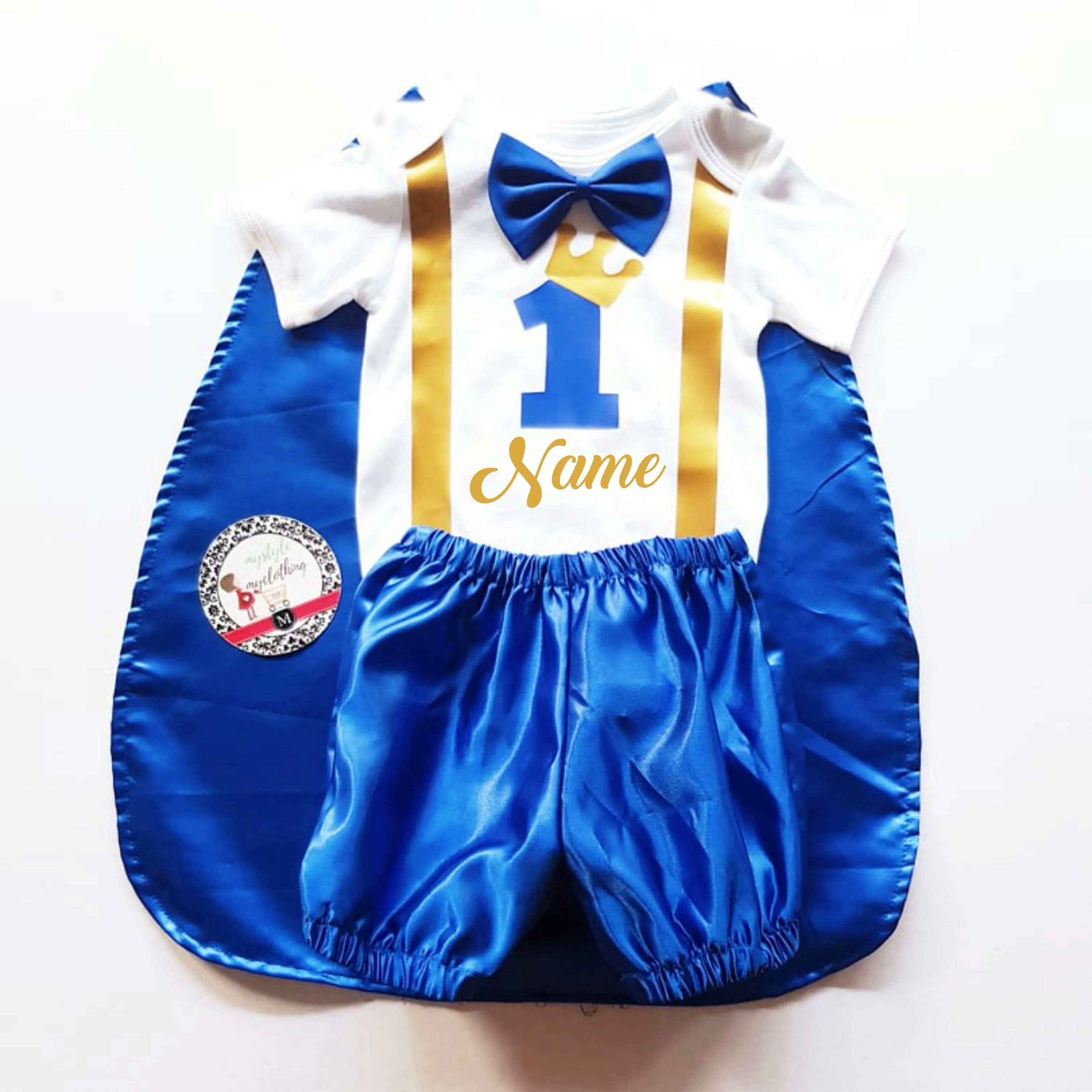 Baby Little Prince  Set with Name Print (No Crown inclusion) - Royal Blue