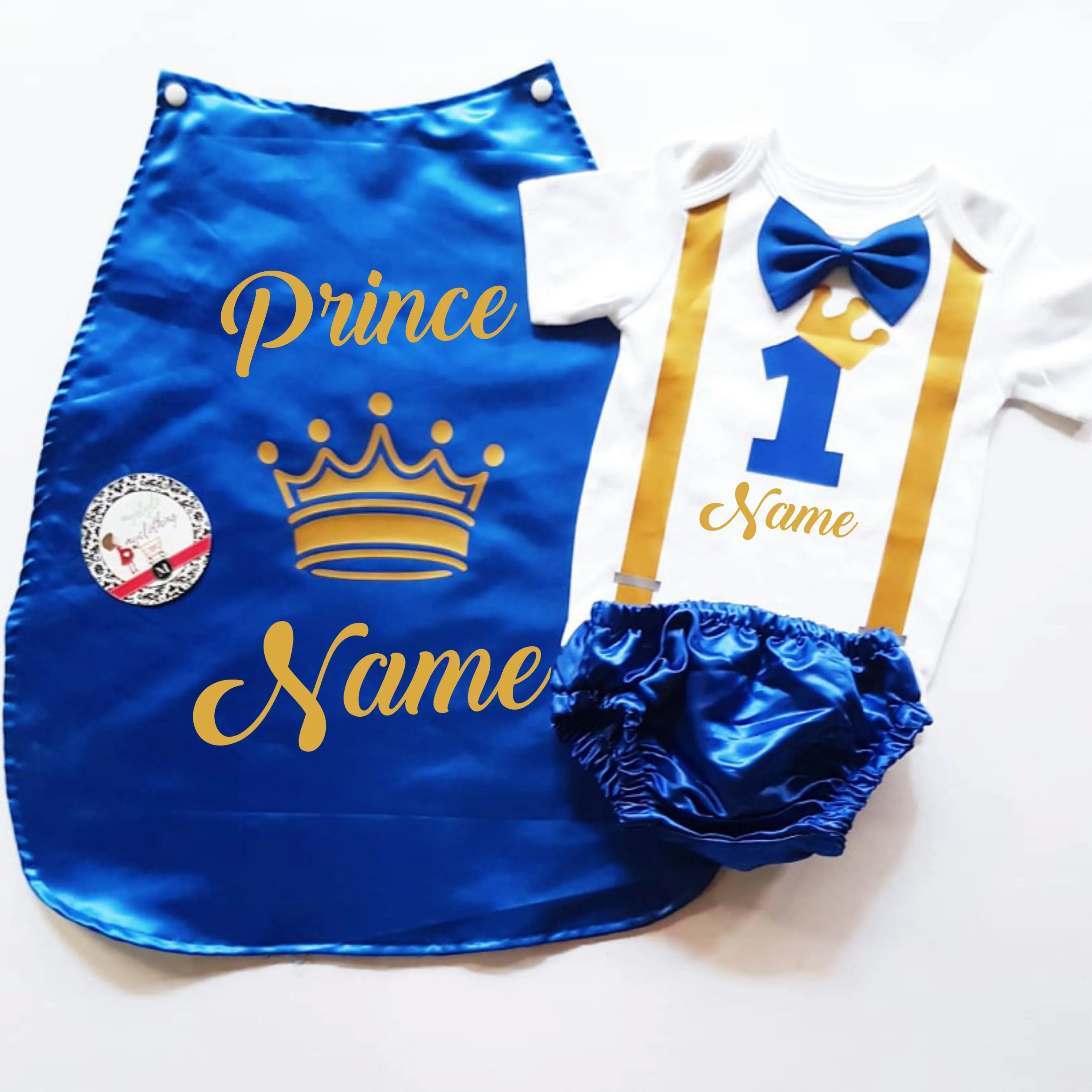 Baby Little Prince  Set with Name Print (No Crown inclusion) - Royal Blue