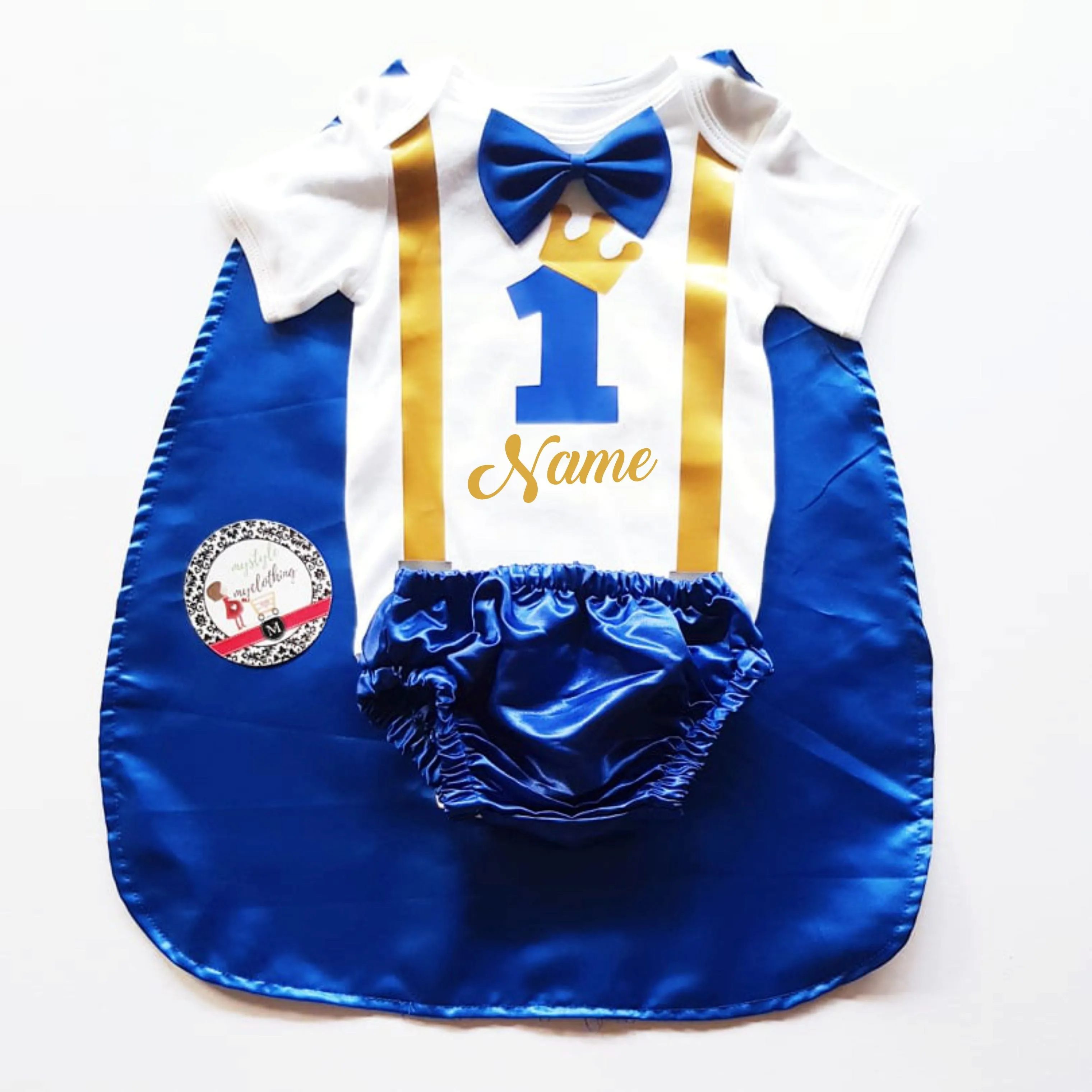 Baby Little Prince  Set with Name Print (No Crown inclusion) - Royal Blue