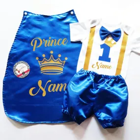 Baby Little Prince  Set with Name Print (No Crown inclusion) - Royal Blue