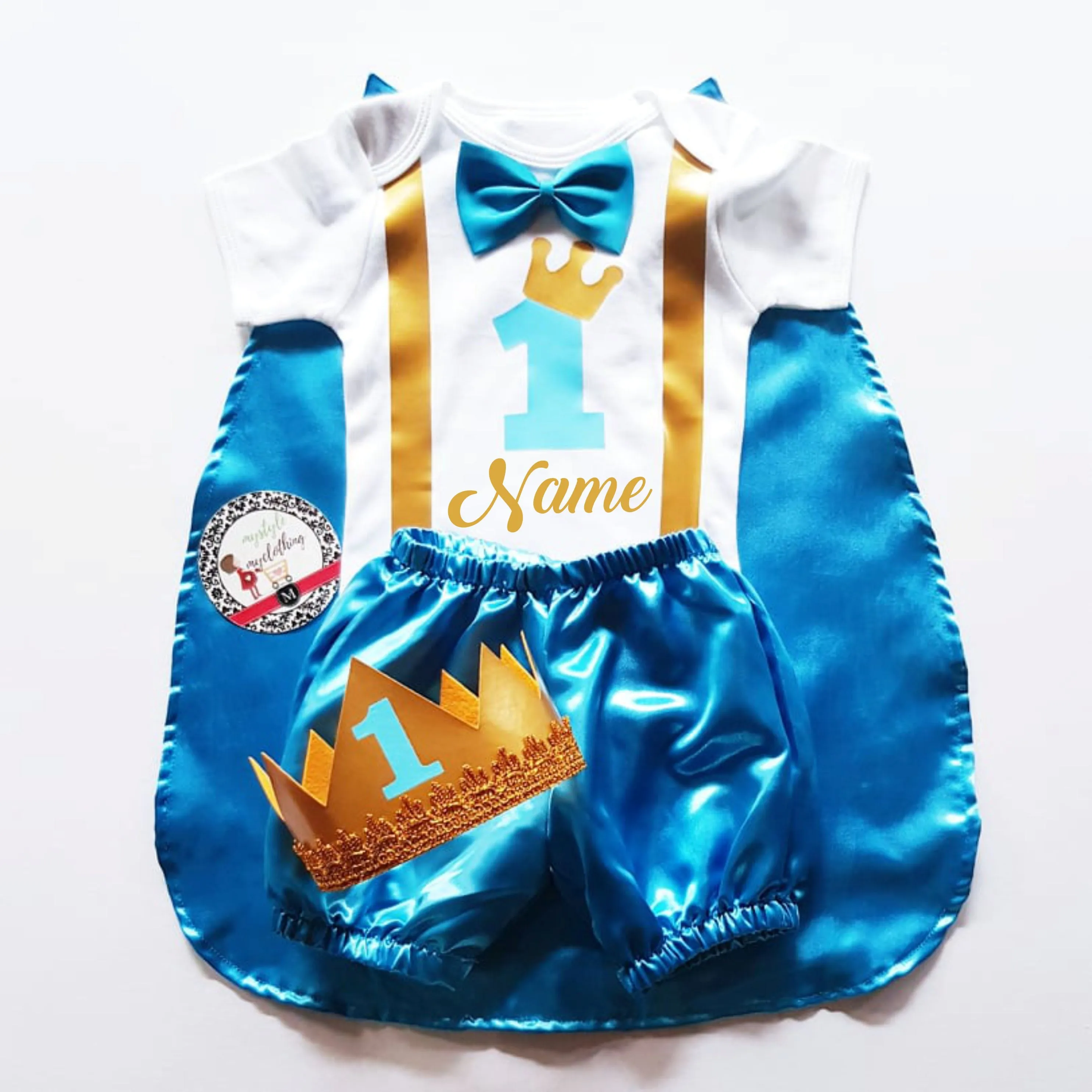 Baby Little Prince with Name Print Complete Set with Crown - Sky Blue