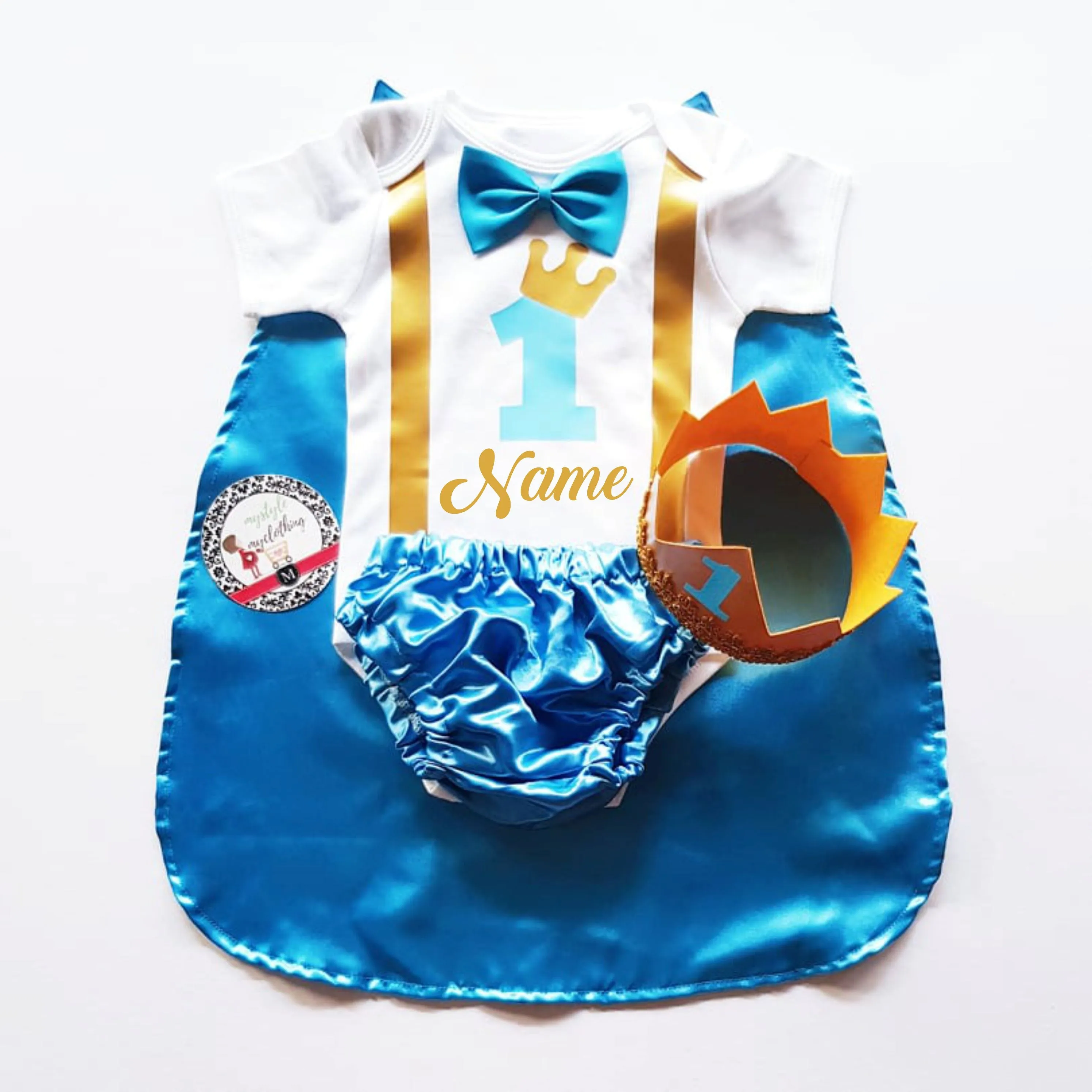 Baby Little Prince with Name Print Complete Set with Crown - Sky Blue