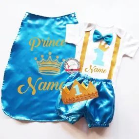 Baby Little Prince with Name Print Complete Set with Crown - Sky Blue