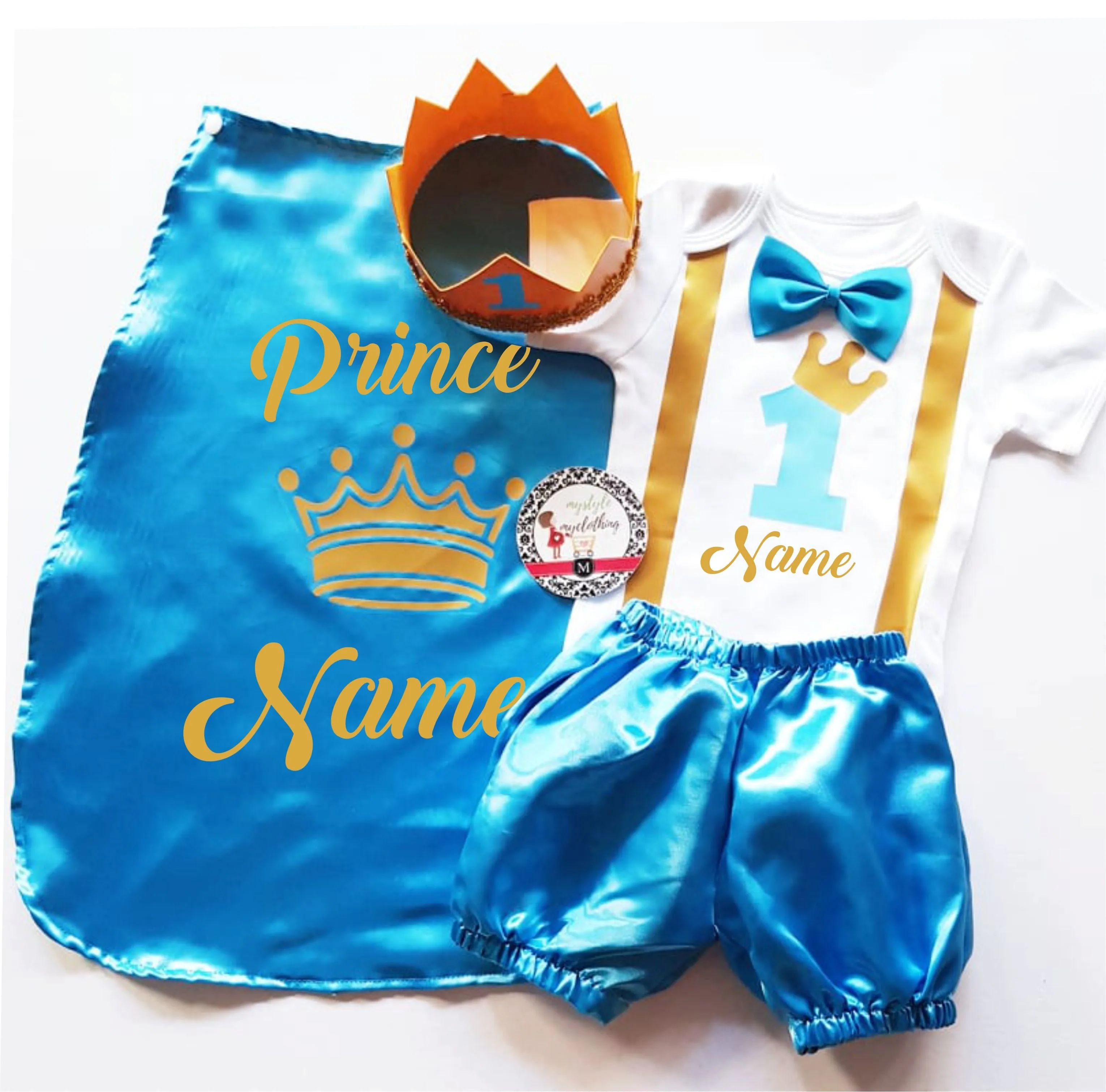 Baby Little Prince with Name Print Complete Set with Crown - Sky Blue