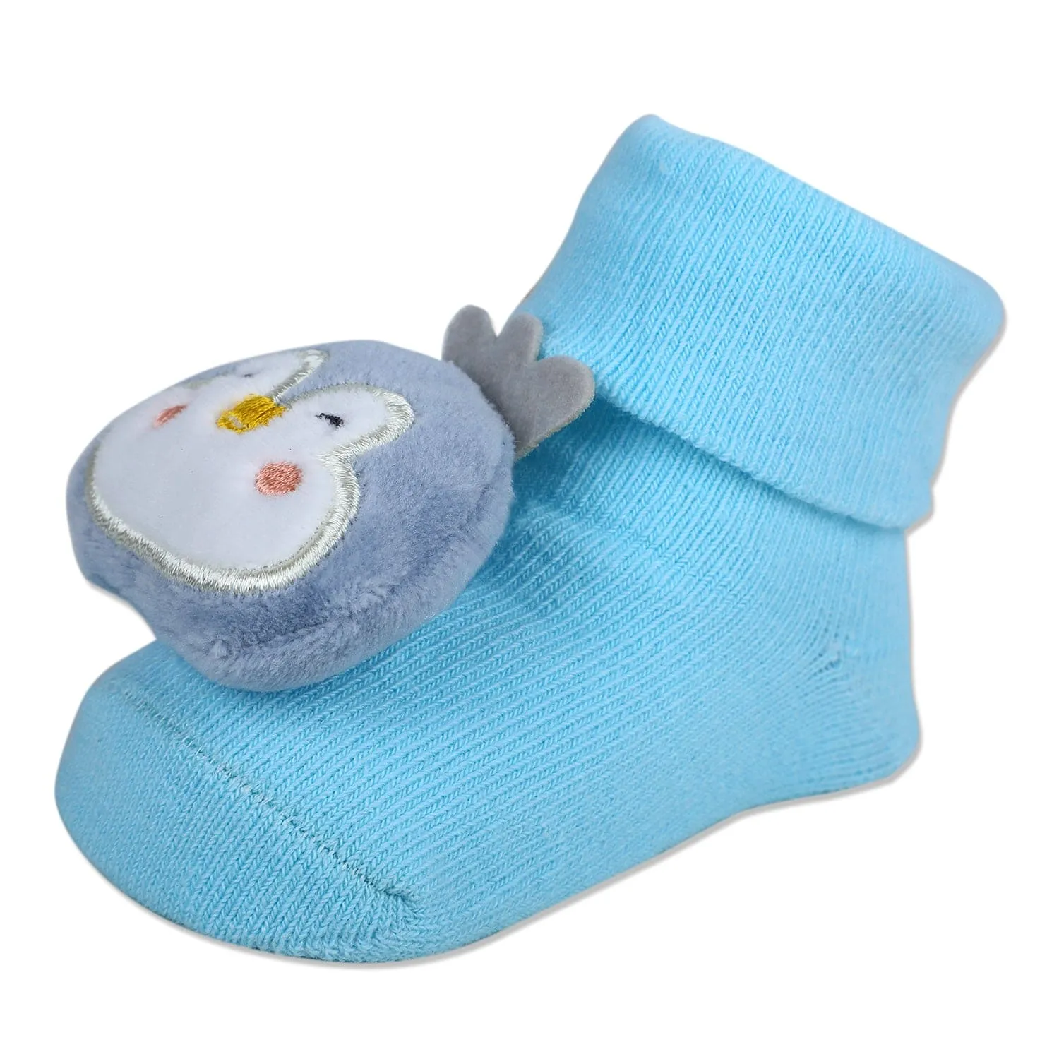 Baby Moo Happy Penguin Cotton Anti-Skid 3D Socks - Blue