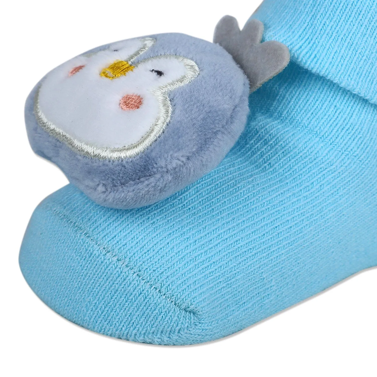Baby Moo Happy Penguin Cotton Anti-Skid 3D Socks - Blue