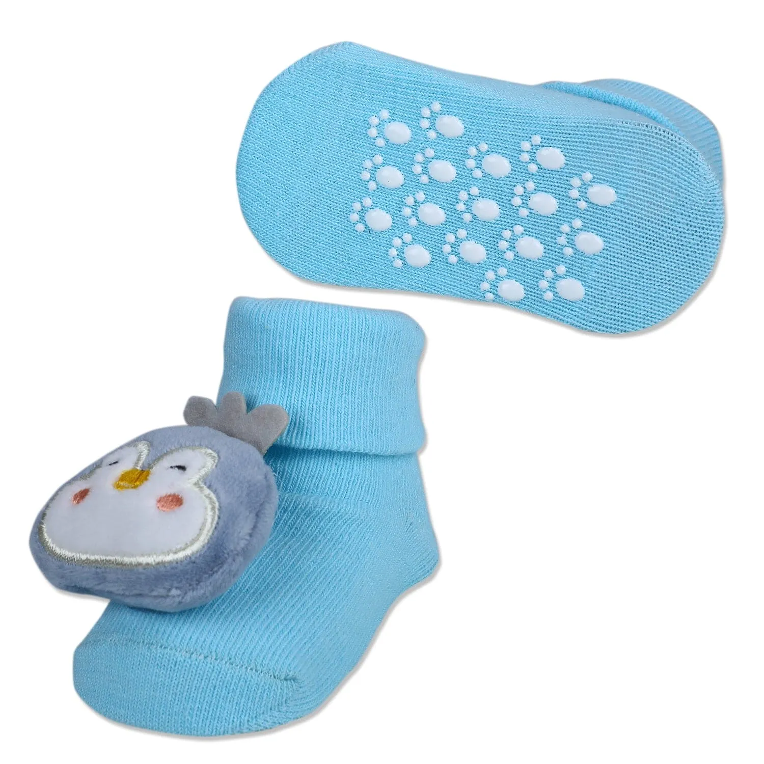 Baby Moo Happy Penguin Cotton Anti-Skid 3D Socks - Blue