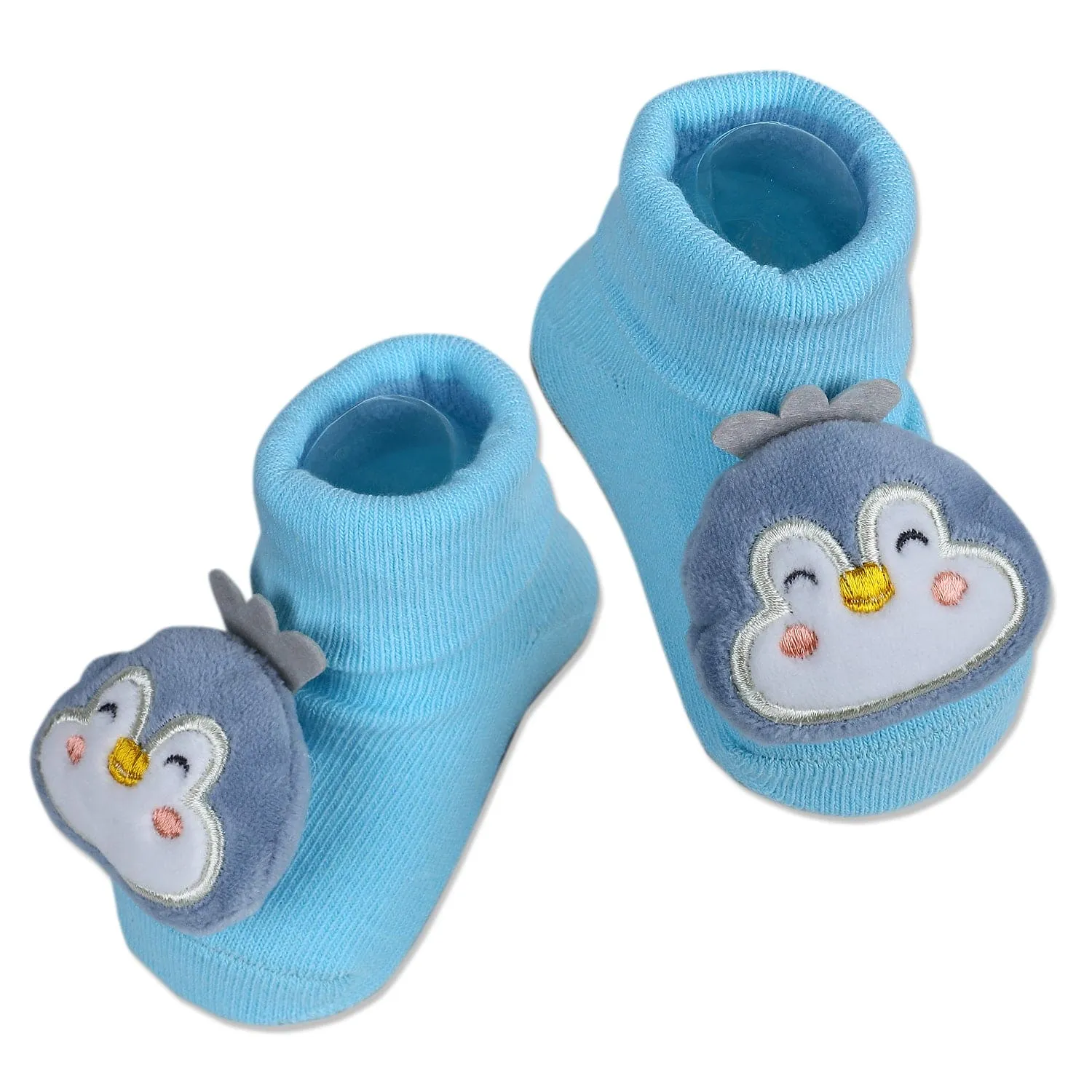 Baby Moo Happy Penguin Cotton Anti-Skid 3D Socks - Blue