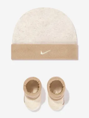 Baby Simple Swoosh Hat and Booties Set in Beige