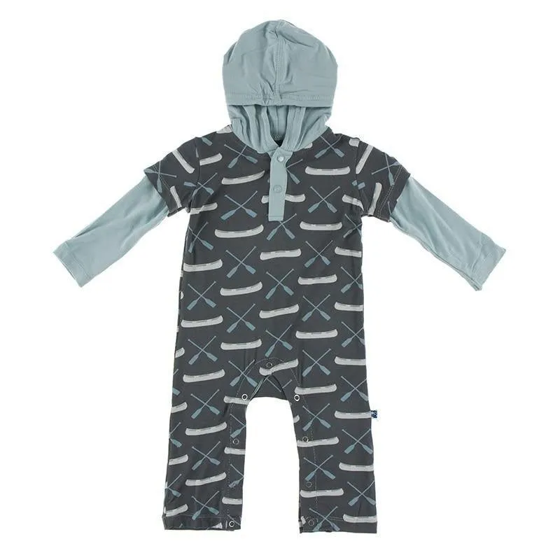 Bamboo Long Sleeve Hoodie Romper - Stone Paddles and Canoe