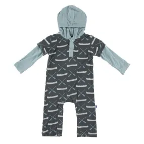 Bamboo Long Sleeve Hoodie Romper - Stone Paddles and Canoe