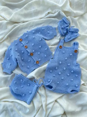 Beautiful Blue Hand Knitted 4 piece set.