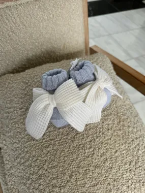 Beautiful knitted Merino Wool Blue Baby Booties with Bow details.