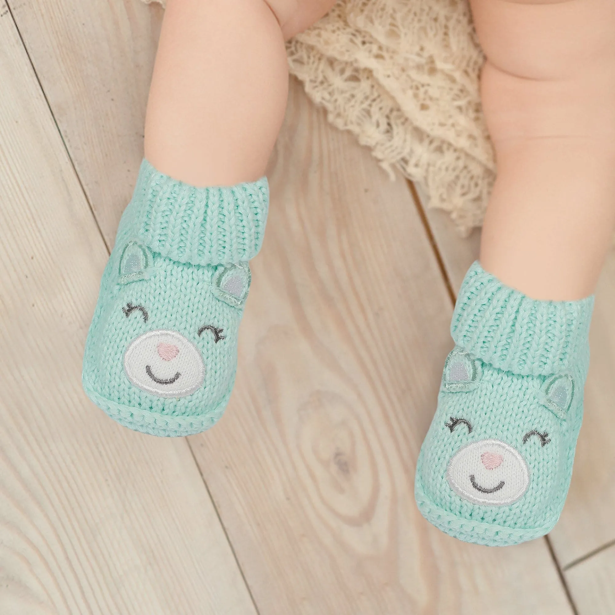 Blushing Newborn Crochet Socks Booties - Mint Green