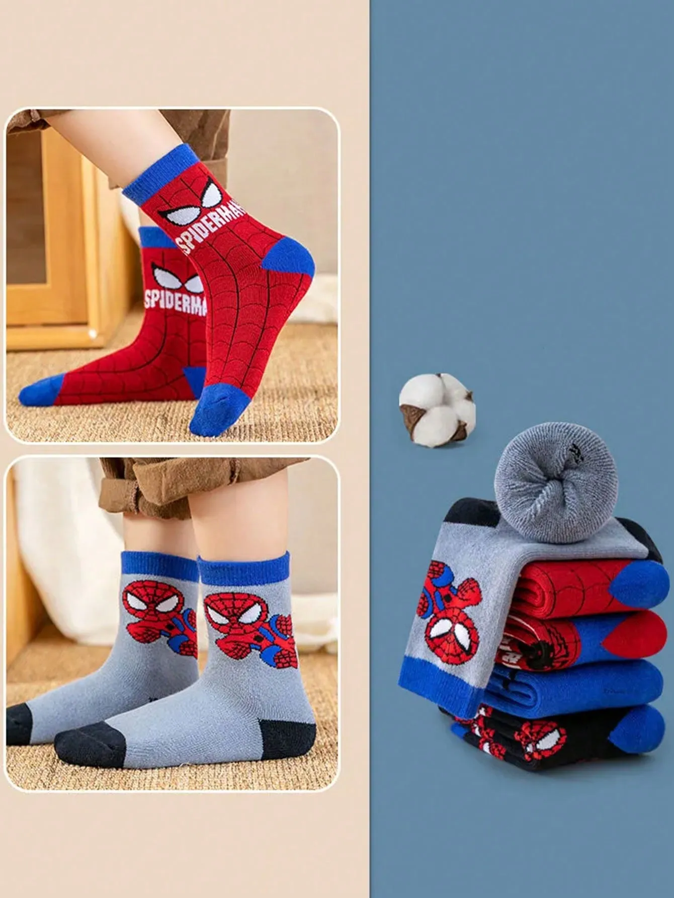 Cartoon character socks|POTDEMIEL 5 Pairs Kids/Children Thick Warm Superhero Spider-Man Cartoon Socks