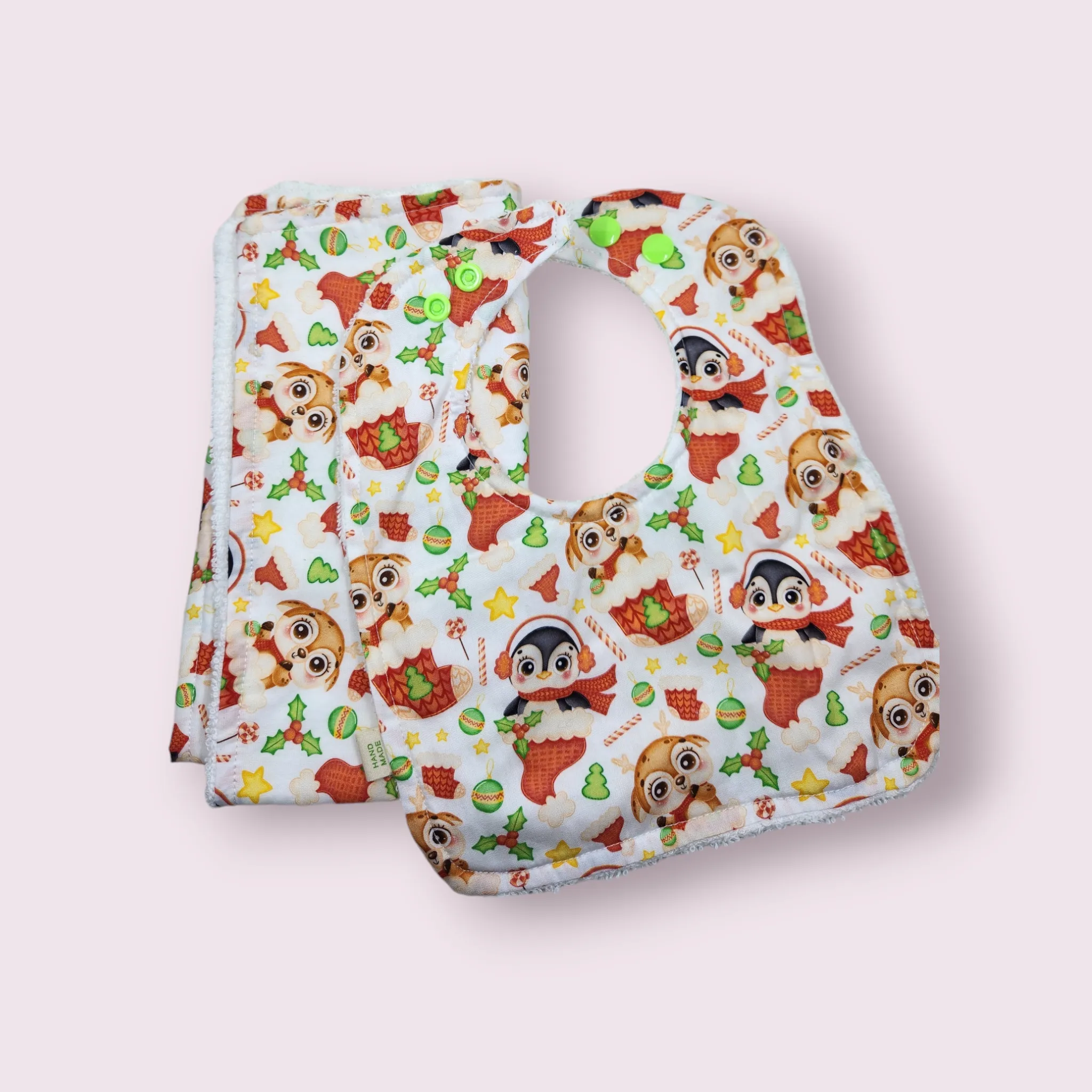Christmas Penguin   Deer Bib   Burp Cloth Set