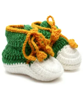 Chutput Kids Woollen Hand Knitted Cassual Detailed Booties - Green