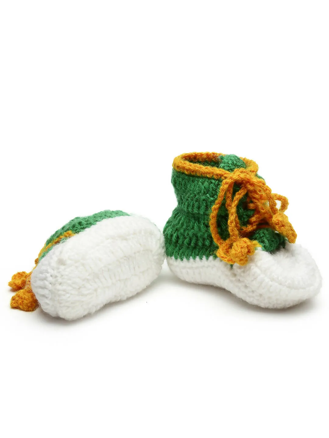 Chutput Kids Woollen Hand Knitted Cassual Detailed Booties - Green