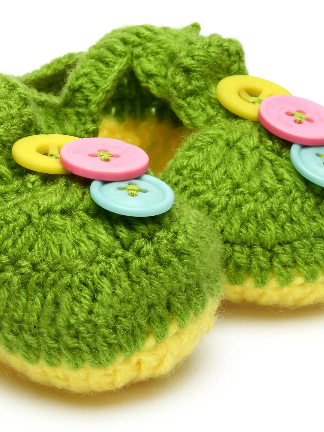Chutput Kids Woollen Hand Knitted Self Desgin Detailed Booties - Green