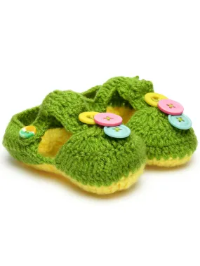 Chutput Kids Woollen Hand Knitted Self Desgin Detailed Booties - Green