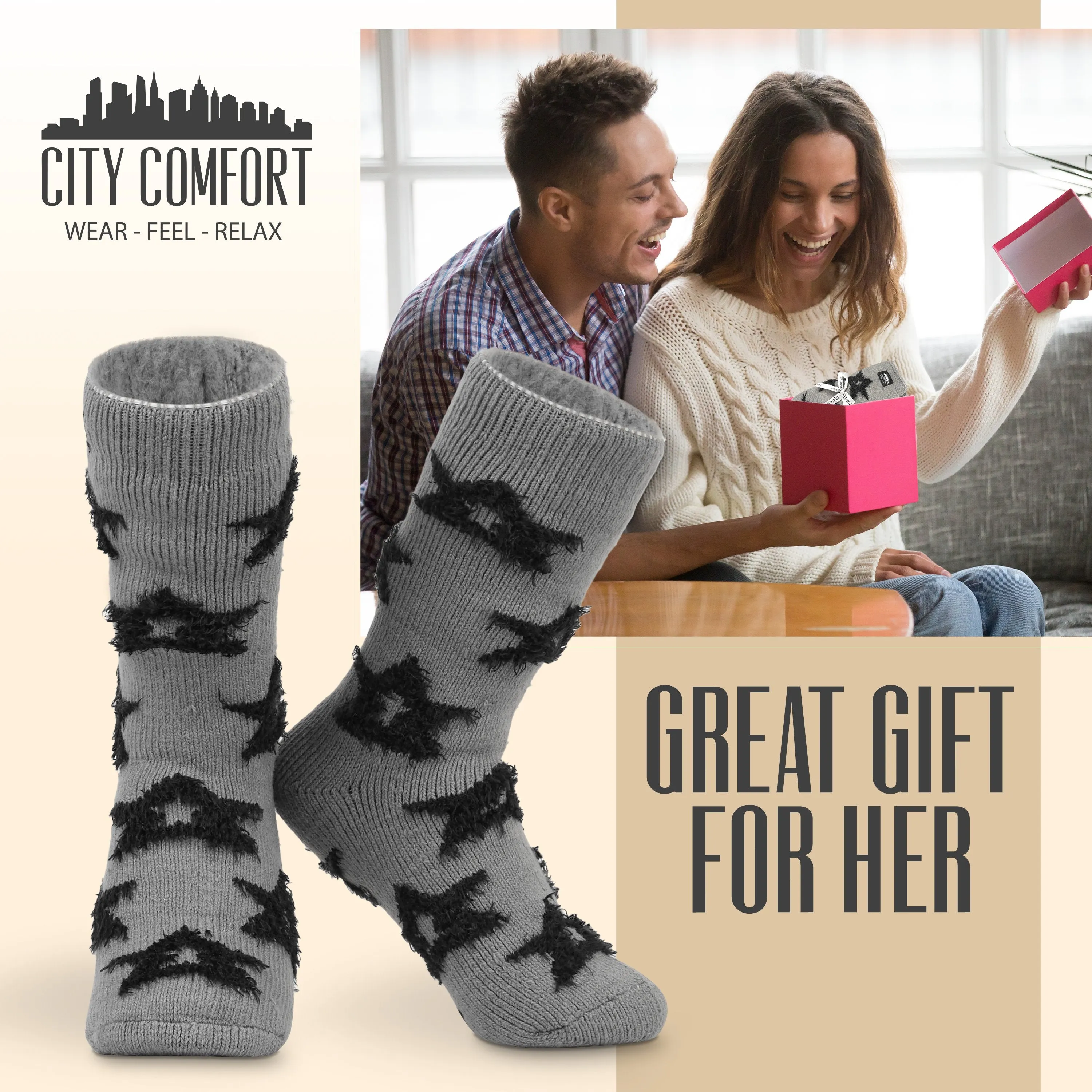 CityComfort Slipper Socks for Women Non Slip Fluffy Socks Gifts for Her