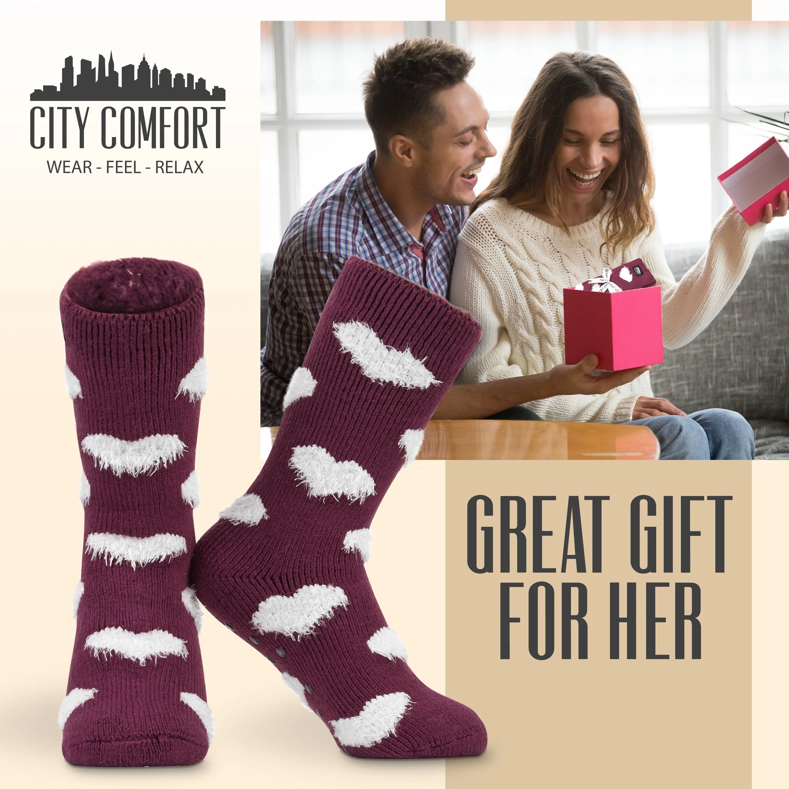 CityComfort Slipper Socks for Women Non Slip Fluffy Socks Gifts for Her