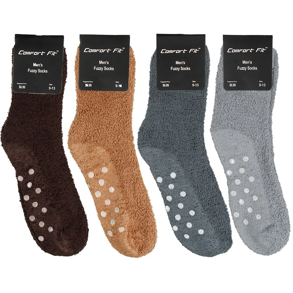 Comfort Fit Men's 4 Pack Dotted Grip Fluffy Winter Sleep Socks