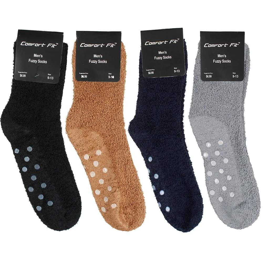 Comfort Fit Men's 4 Pack Dotted Grip Fluffy Winter Sleep Socks