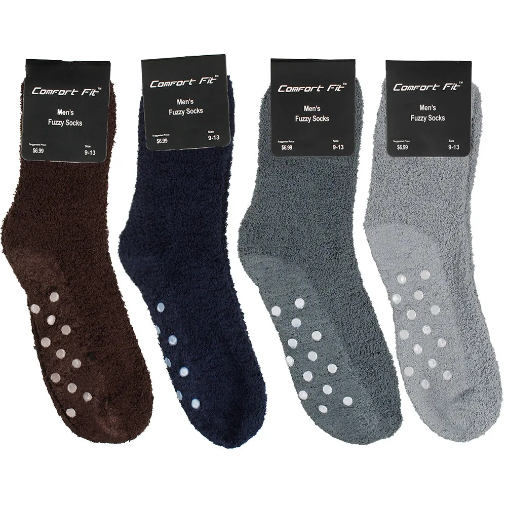 Comfort Fit Men's 4 Pack Dotted Grip Fluffy Winter Sleep Socks