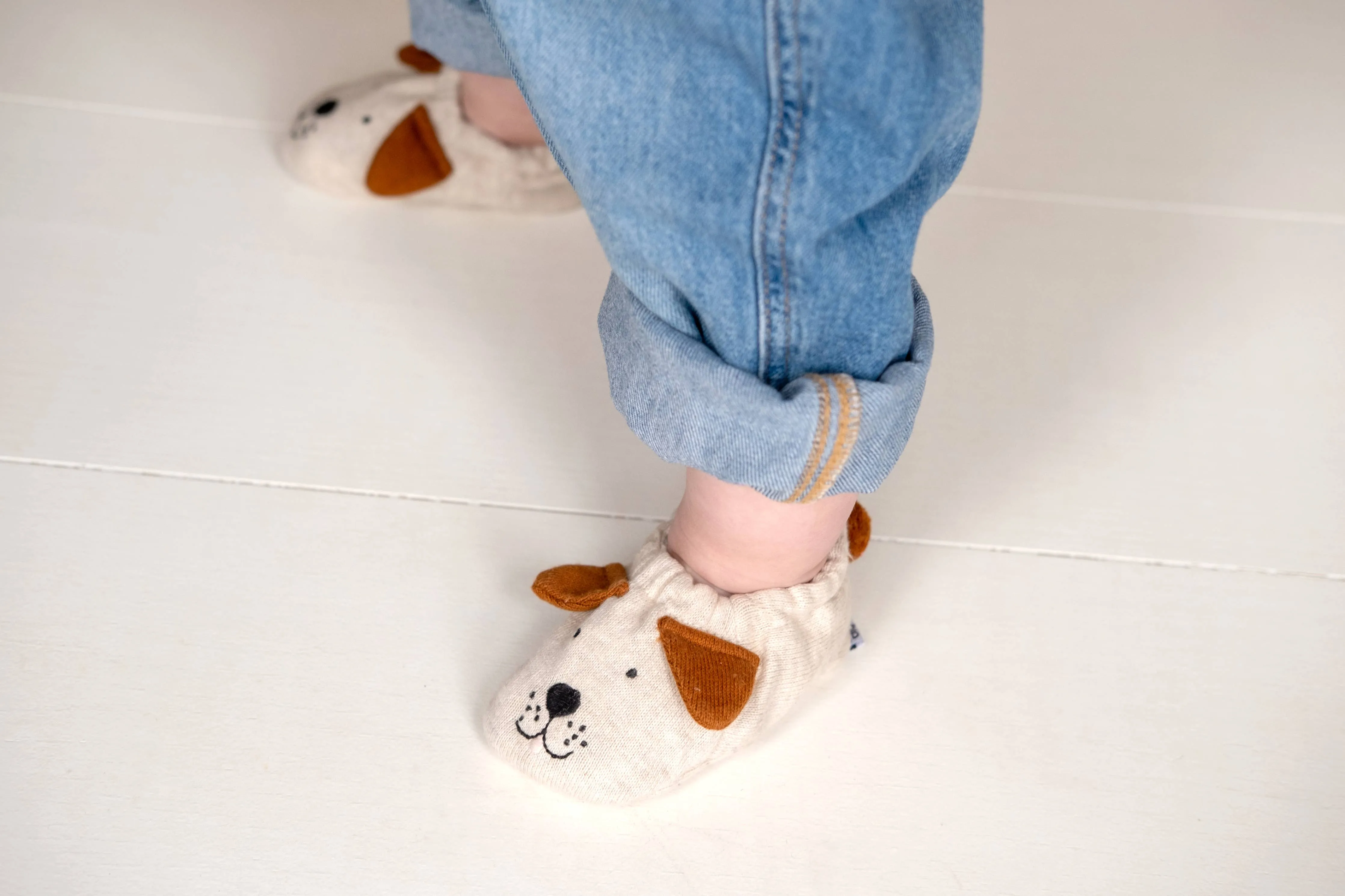 Cotton Knit Baby Booties - Dog